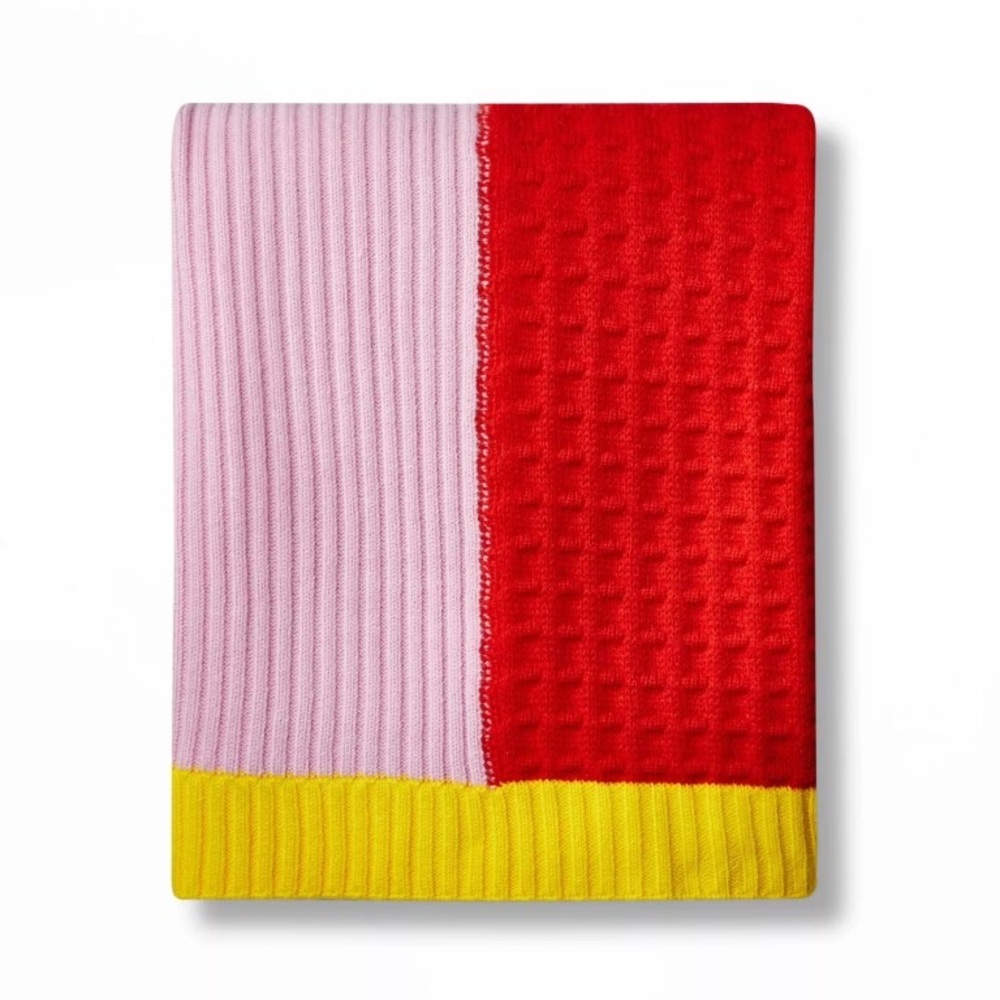 Textural Color Block Sweater Knit Throw Blanket Pink/Red/Yellow - LEGO x Target